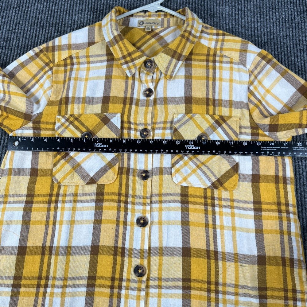 Democracy Womens Shirt Medium Yellow Plaid Long Sleeve Button Up Sharp - Picture 12 of 16